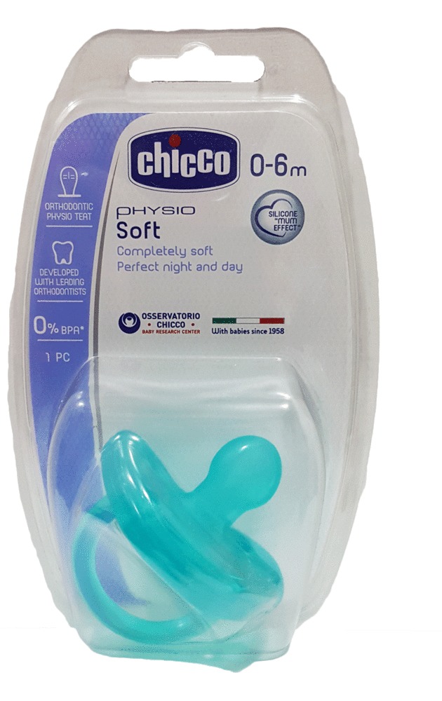 Chicco Physio Soft Πιπίλα Σιλικόνης Γαλάζιο Χρώμα για Ηλικίες 0-6m, 1 τεμάχιο