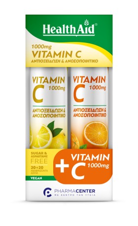Health Aid Promo Vitamin C1000mg Αναβράζοντα Δισκία Λεμόνι + Δώρο Vitamin C1000mg Αναβράζοντα Δισκία Πορτοκάλι 20+20tabs