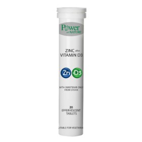 Power of Nature Zinc Plus Vitamin D3 2000iu Stevia, 2 x 20 Αναβράζοντα Δισκία