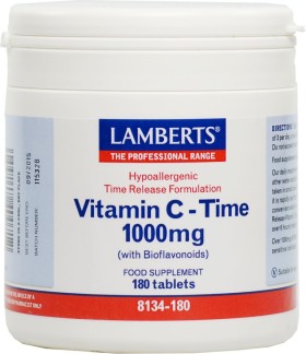 Lamberts Vitamin C Time Release 1000mg Συμπλήρωμα Διατροφής Βιταμίνης C για Υγιές Ανοσοποιητικό Σύστημα, 180 Ταμπλέτες