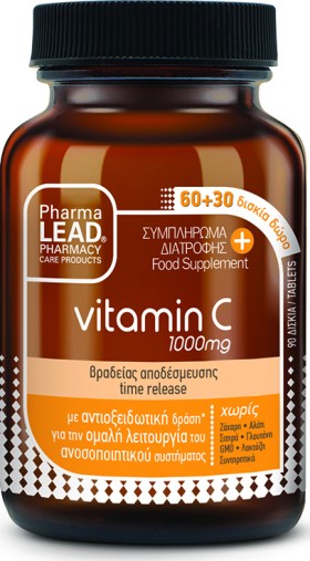 PharmaLead Vitamin C 1000mg Συμπλήρωμα Διατροφής Για Το Ανοσοποιητικό, 60+30 Δισκία ΔΩΡΟ