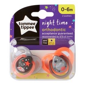 Tommee Tippee Night Ορθοδοντικές Πιπίλες Σιλικόνης από 0-6 Μηνών, 2 Τεμάχια