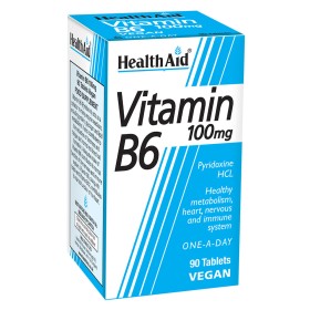 Health Aid Vitamin B6 Pyridoxine HCl 100mg Συμπλήρωμα Διατροφής με Βιταμίνη Β6 Πυριδοξίνη Υδροχλωρική για την Ισορροπία Μεταβολισμού & Ορμονών, 90 Ταμπλέτες