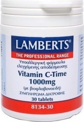 Lamberts Vitamin C Time Release Συμπλήρωμα Διατροφής με Βιταμίνη C Σταδιακής Αποδέσμευσης 1000mg, 30 Ταμπλέτες