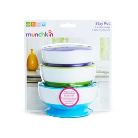 Munchkin Πολύχρωμα Μπωλ Φαγητού με Βεντούζα 6m+ Blue/Purple 3 Τεμάχια