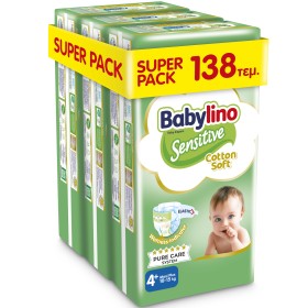 Babylino Super Pack Sensitive Cotton Soft Νο.4+ (10-15kg) Βρεφικές Πάνες, 3x46τμχ