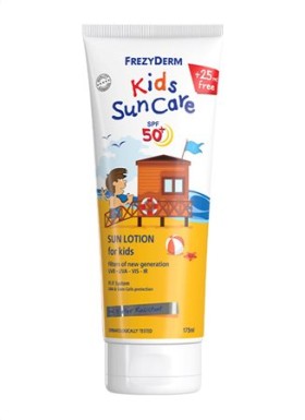 Frezyderm Kids Suncare Lotion SPF50+ Παιδικό Αντηλιακό Γαλάκτωμα Για Πρόσωπο - Σώμα, 175ml + ΔΩΡΟ 25ml Επιπλέον Ποσότητα