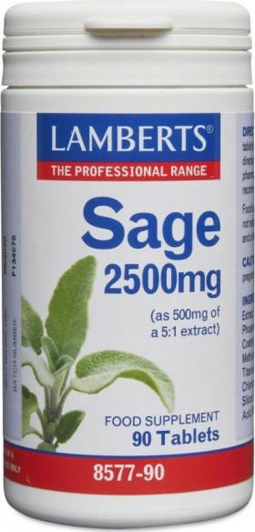 Lamberts Sage 2500mg Φασκόμηλο για την Διατήρηση της Μνήμης και την Mείωση των Συμπτωμάτων Εμμηνόπαυσης, 90 Tαμπλέτες