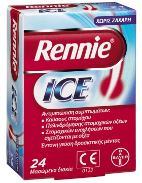 Bayer Rennie Ice Συμπλήρωμα Διατροφής Για Την Πέψη 24 Μασώμενα Δισκία