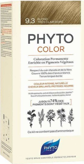 Phyto Phytocolor Μόνιμη Βαφή Μαλλιών 9.3 Ξανθό Πολύ Ανοιχτό Χρυσό