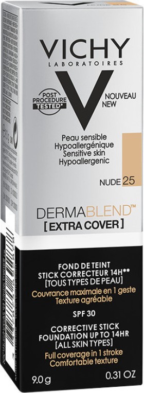 Vichy Dermablend Extra Cover No.25 Nude SPF30 Διορθωτικό Foundation Σε Μορφή Stick, 9gr