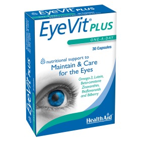 Health Aid EyeVit Plus Συμπλήρωμα Διατροφής με Βιταμίνες, Καροτενοειδή, Ω3, Μύρτιλο & Αντιοξειδωτικά για Προστασία των Ματιών, 30 Ταμπλέτες