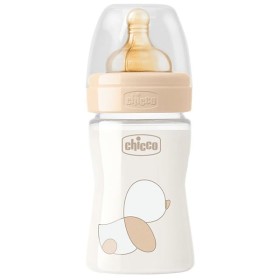 Chicco Μπιμπερό Well Being Γυάλινο Θηλή αργής Ροής Καουτσούκ 0m+ Μπεζ 150ml