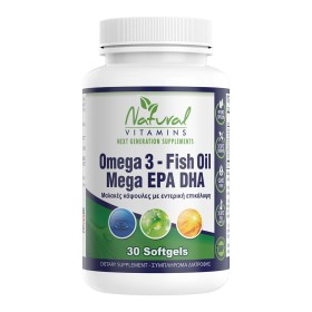 Natural Vitamins Omega 3 Fish Oil Mega EPA/DHA Συμπλήρωμα Διατροφής...