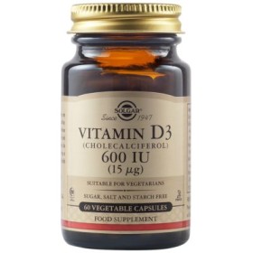 Solgar Vitamin D3 600IU Συμπλήρωμα Διατροφής Βιταμίνης D, 60 Φυτικές Κάψουλες