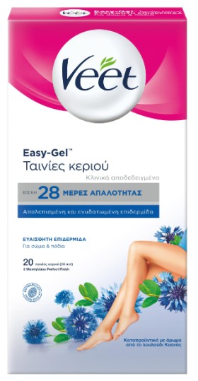 Veet Easy Gel Ταινίες Αποτρίχωσης Ποδιών Κρύο Κερί για Ευαίσθητες Επιδερμίδες 20 Τεμάχια