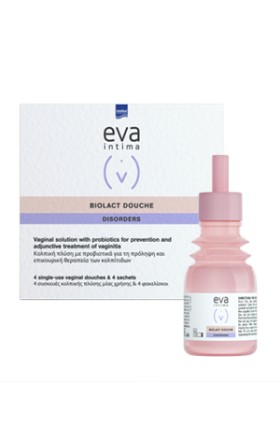 Eva Intima Biolact Douche Disorders Προβιοτικά για την Αποκατάσταση και Διατήρηση Φυσιολογικής Κολπικής Χλωρίδας 4 Φακελίσκοι & 4 Κολπικές Πλύσεις μίας Χρήσης