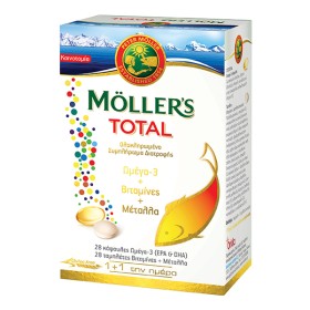 Mollers Total Συμπλήρωμα Διατροφής με Ωμέγα 3, Βιταμίνες & Μέταλλα, 28 Κάψουλες + 28 Ταμπλέτες