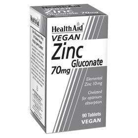 Health Aid Zinc Gluconate 70mg Συμπλήρωμα Διατροφής με Γλυκονικό Ψευδάργυρο  για Ανοσοποιητικό, Δέρμα & Αναπαραγωγικό, 90 Ταμπλέτες