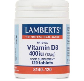 Lamberts Vitamin D 400iu/10μg Βιταμίνη D για την Υγεία Οστών, Δοντιών και για τη Διατήρηση Υγιούς Ανοσοποιητικού Συστήματος, 120 Κάψουλες