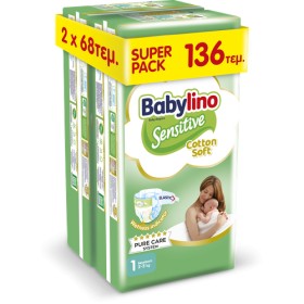 Babylino Super Pack Sensitive Cotton Soft Βρεφικές Πάνες No1 Newbor...