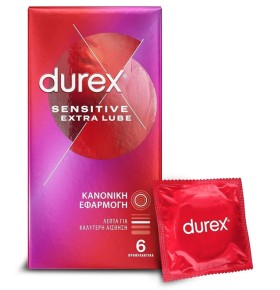 Durex Sensitive Extra Lube Προφυλακτικά με Έξτρα Λίπανση Κανονική Εφαρμογή, 6 Tεμάχια