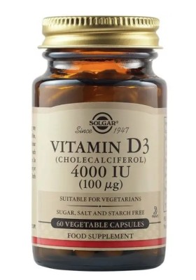 Solgar Vitamin D3 4000IU 100μg Συμπλήρωμα Διατροφής Βιταμίνης D3, 60 Φυτικές Κάψουλες