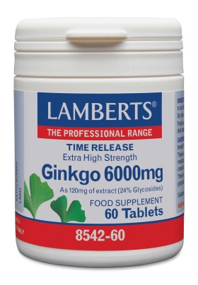 Lamberts Ginkgo Biloba Extract 6000mg Συμπλήρωμα Διατροφής για το Κυκλοφορικό και τη Μνήμη, 60 Ταμπλέτες