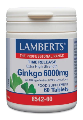 Lamberts Ginkgo Biloba Extract 6000mg Συμπλήρωμα Διατροφής για το Κυκλοφορικό και τη Μνήμη, 60 Ταμπλέτες