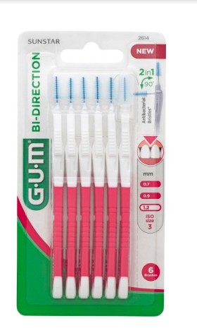 Sunstar GUM Bi-Directional Fine 1,2 (2614) Μεσοδόντια Βουρτσάκια για Αποτελεσματική Αφαίρεση της Πλάκας, 6 τεμάχια