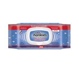 Wet Hankies Clean & Protect Antibacterial Υγρά Αντιβακτηριδιακά Μαντηλάκια, 72τμχ