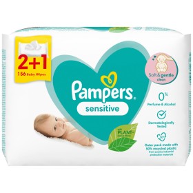 Pampers Sensitive Baby Wipes Μωρομάντηλα Χωρίς Parabens, 156 Τεμάχια (3x52)