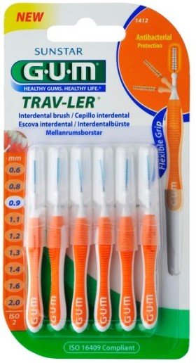 Sunstar GUM Trav-Ler Ultra Fine Cylindrical 0.9mm Μεσοδόντα Βουρτσάκια, 6 Τεμάχια