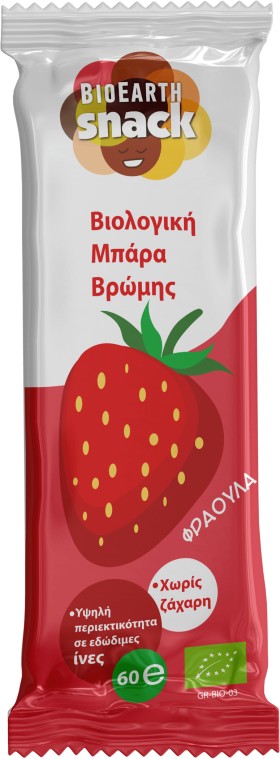 Bioearth Snack Choco Strawberry Μπάρα Βρώμης Κακάο-Φράουλα & Μέλι, 60g