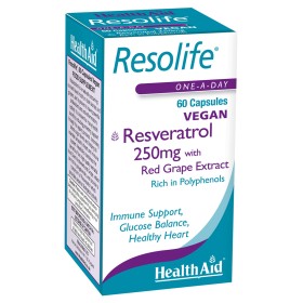 Health Aid Resolife 250mg Συμπλήρωμα Διατροφής Ρεσβερατρόλης με Αντιοξειδωτική Δράση, 60 Κάψουλες