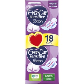 EveryDay Sensitive Ultra Plus Maxi Night Σερβιέτες Με Φτερά, 18 Τεμάχια
