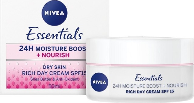 Nivea Essentials Nourishing Day Cream SPF15 Ενυδατική Κρέμα Ημέρας για Ξηρές - Ευαίσθητες Επιδερμίδες, 50ml