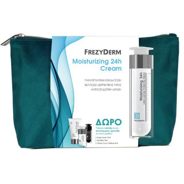 Frezyderm Promo Moisturizing 24h Cream Ενυδατική Κρέμα Προσώπου 50ml + Facial Scrub Απολεπιστικό Προσώπου 15ml + Eye Balm Κρέμα Ματιών 5ml + Velvet Colors Medium Ματ Μake Up 2ml + Νεσεσέρ