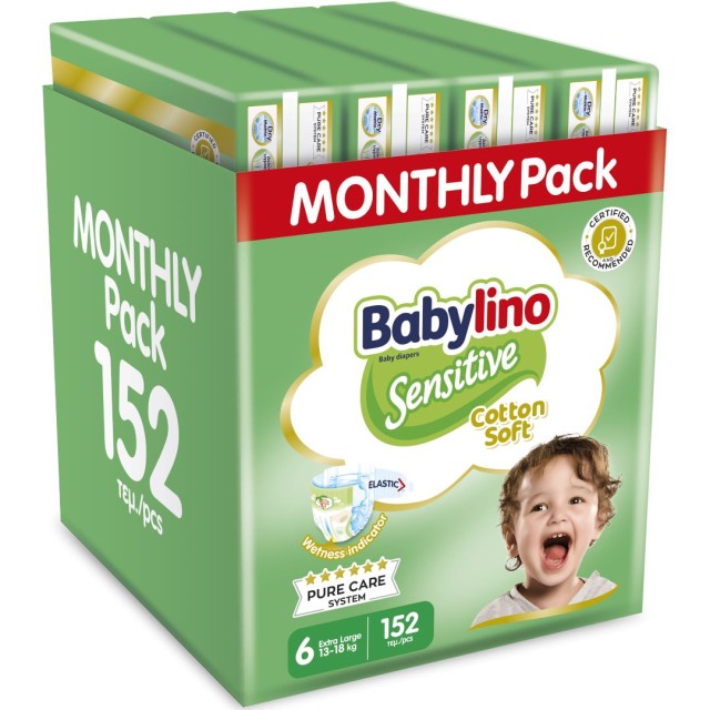 Babylino Monthly Pack Πάνες με Αυτοκόλλητο Sensitive No.5+ για 12-17kg, 168τμχ