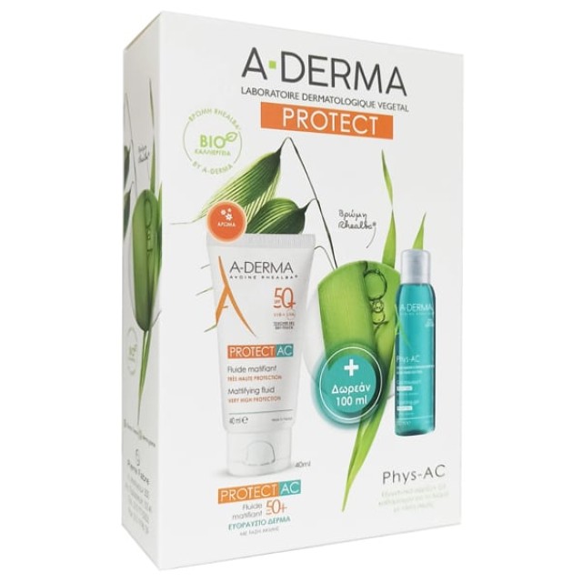 A-Derma Protect AC Λεπτόρρευστη Αντηλιακή Κρέμα SPF 50+ 40ml & Δώρο Phys-AC Gel Καθαρισμού, 100ml