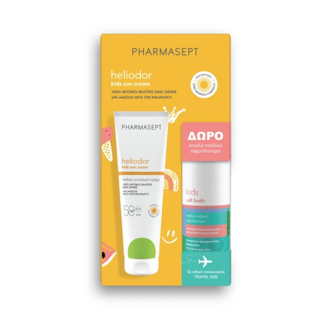 Pharmasept Heliodor Promo με Heliodor Kids Sun Cream SPF 50 Αντηλιακή Κρέμα 150ml + Kids Soft Bath Απαλό Παιδικό Αφρόλουτρο, 100ml