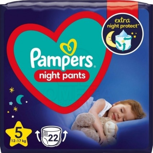 Pampers Night Pants No 5 Πάνες Βρακάκι Νυκτός Μέγεθος 5 (12kg-17kg), 22 Τεμάχια