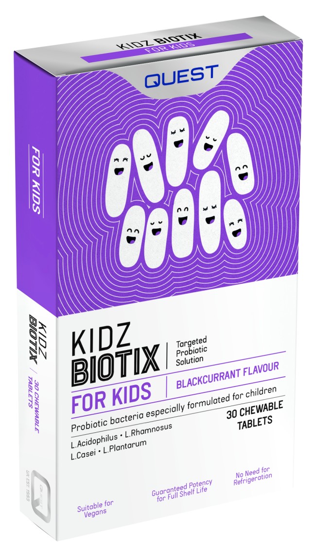 Quest KidzBiotix Παιδικό Συμπλήρωμα Προβιοτικών με Γεύση Φραγκοστάφυλλο, 30 Μασώμενες Ταμπλέτες