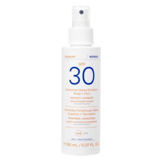 Korres Yoghurt Suncreen Spray Emulsion Αντηλιακό Γαλάκτωμα Spray Σώματος & Προσώπου SPF 30, 150ml