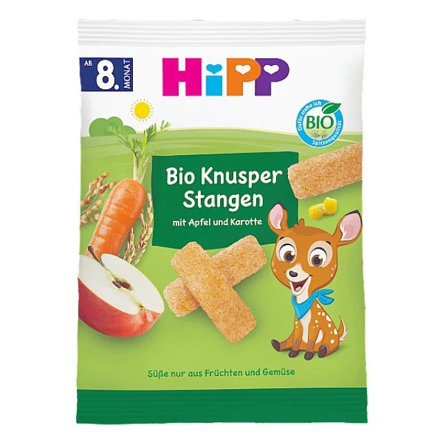 Hipp Bio Sticks Βιολογικά Τραγανά Sticks με Μήλο και Καρότο 8m+, 30g