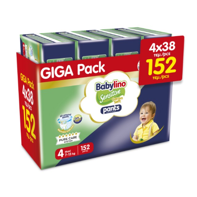 Babylino Sensitive Pants Cotton Soft Unisex Giga Pack No4 Maxi Πάνες Βρακάκι, 7-13kg (4x38) 152 τμχ
