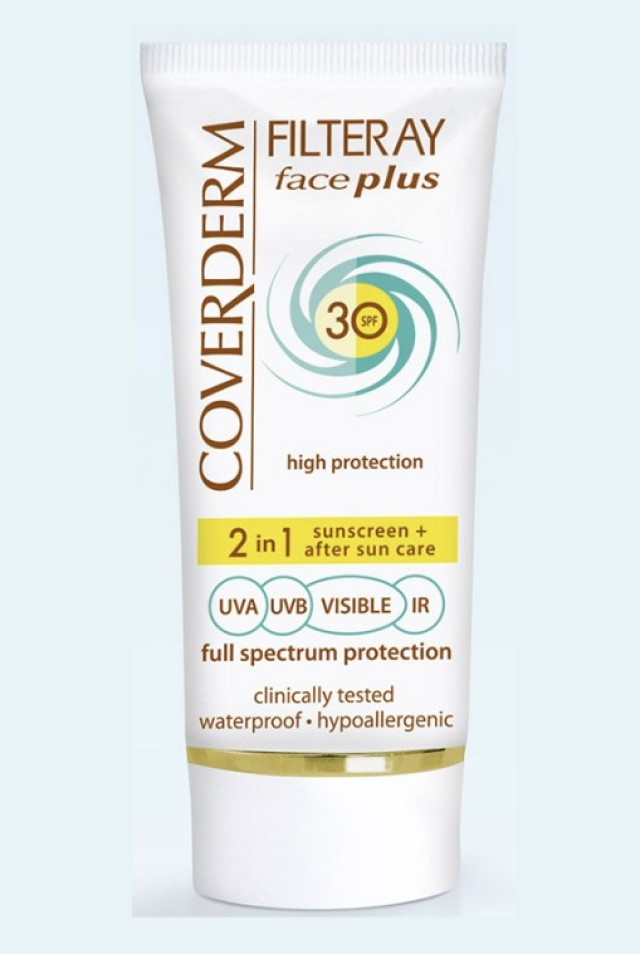 Coverderm Filteray Face Plus SPF30 Dry/Sensitive Hevisible Αντηλιακή Κρέμα Προσώπου & After Sun για Ξηρές/Ευαίσθητες Επιδερμίδες, 50ml