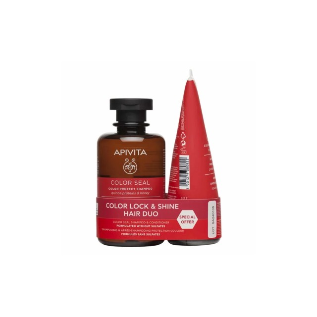 Apivita Color Lock & Shine Hair Duo, Σαμπουάν 250ml & Μαλακτική Κρέμα Προστασίας Χρώματος 150ml