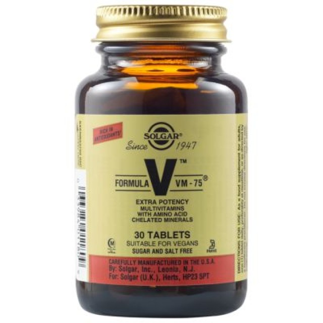 Solgar Formula VM-75 Συμπλήρωμα Διατροφής Πολυβιταμινών και Πολυμετάλλων, 30 Ταμπλέτες