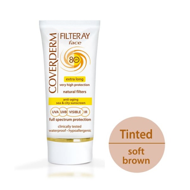 Coverderm Filteray Face Tinted Sunscreen (Soft Brown) SPF80 Αντιηλιακό Προσώπου με Χρώμα σε Μεσαία Απόχρωση, 50ml